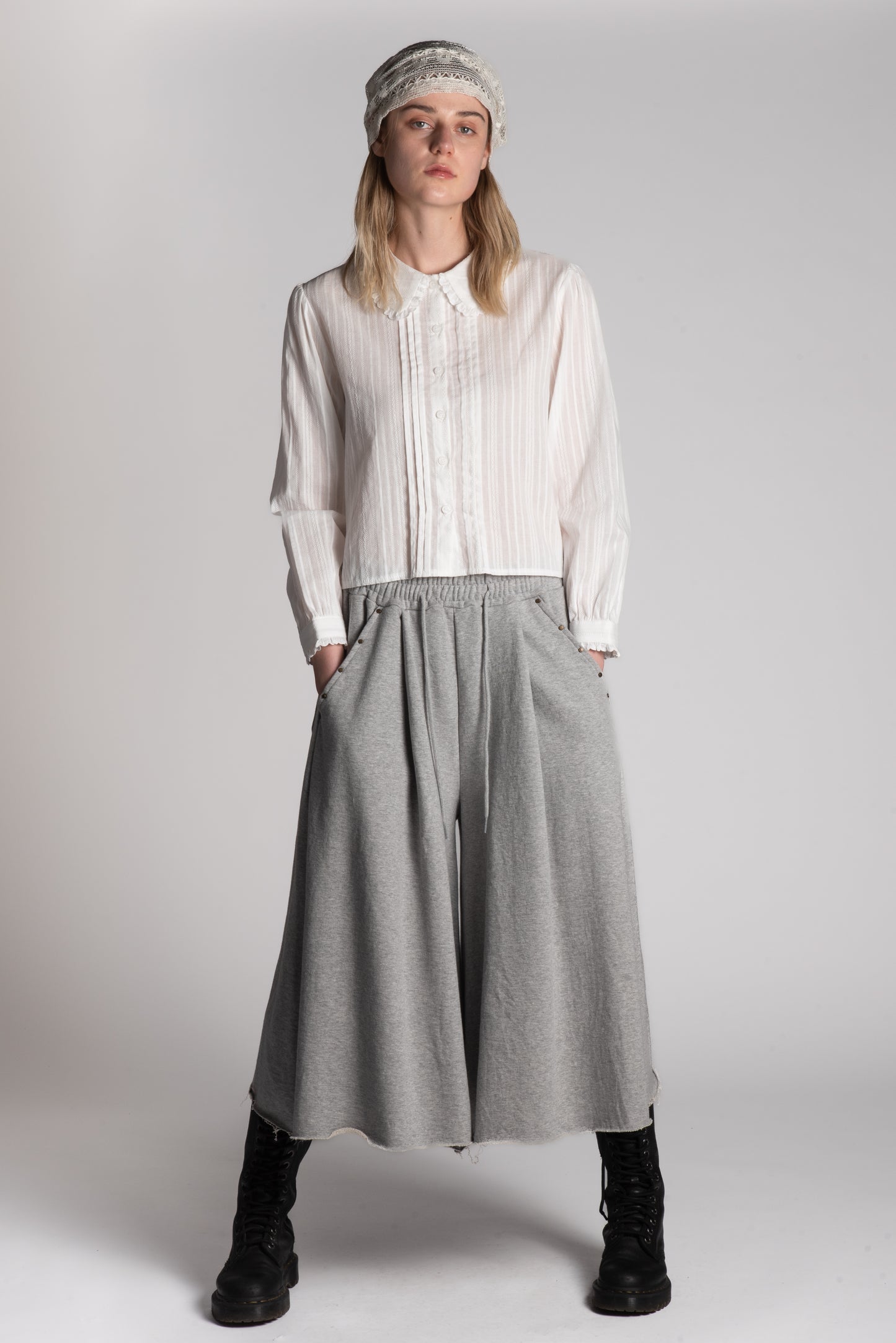 White pintuck cotton blouse