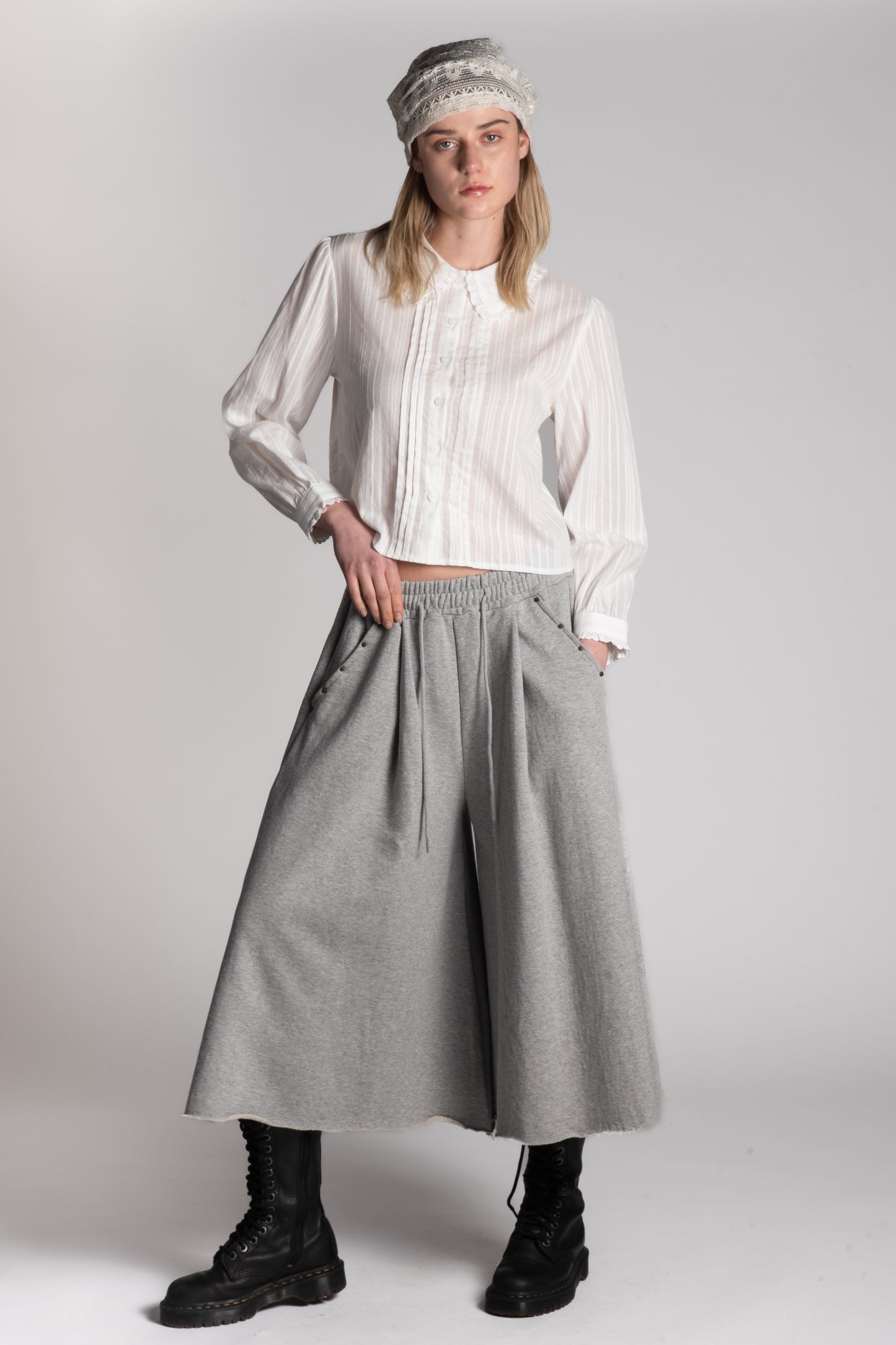 White pintuck cotton blouse