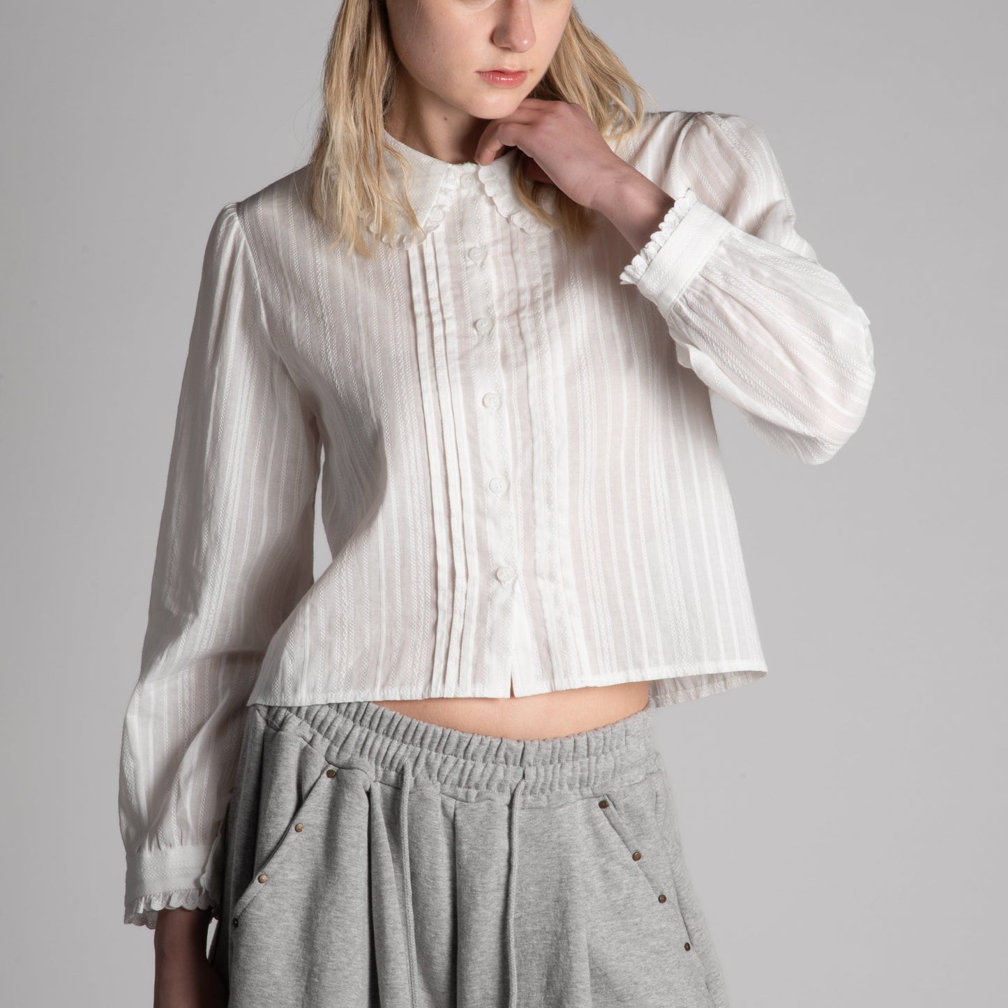 White pintuck cotton blouse