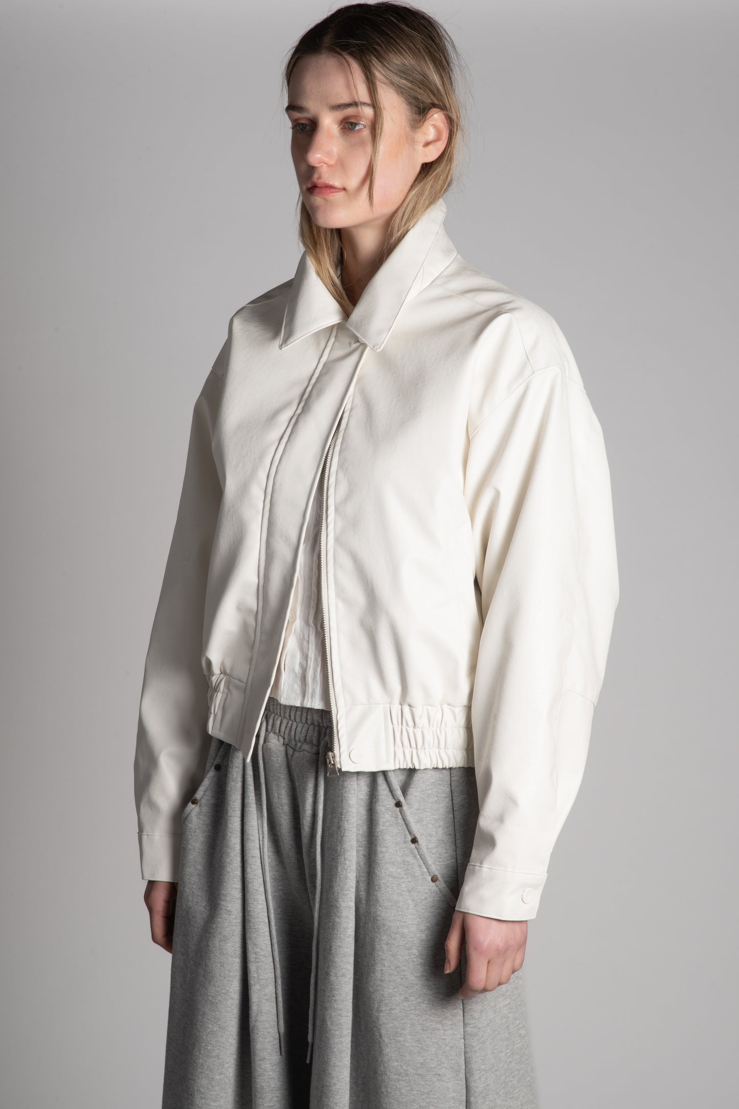 White PU bomber jacket