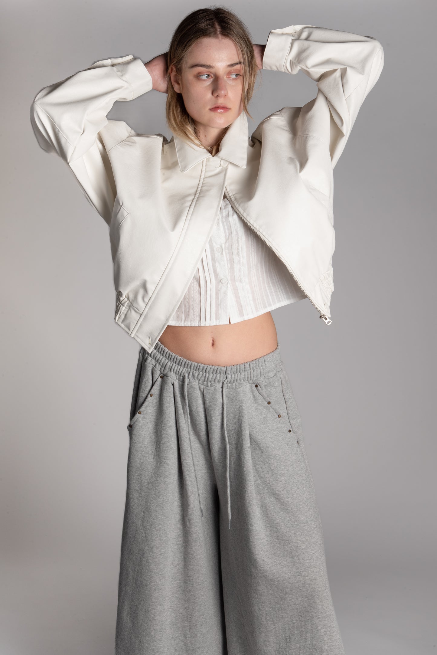 White PU bomber jacket
