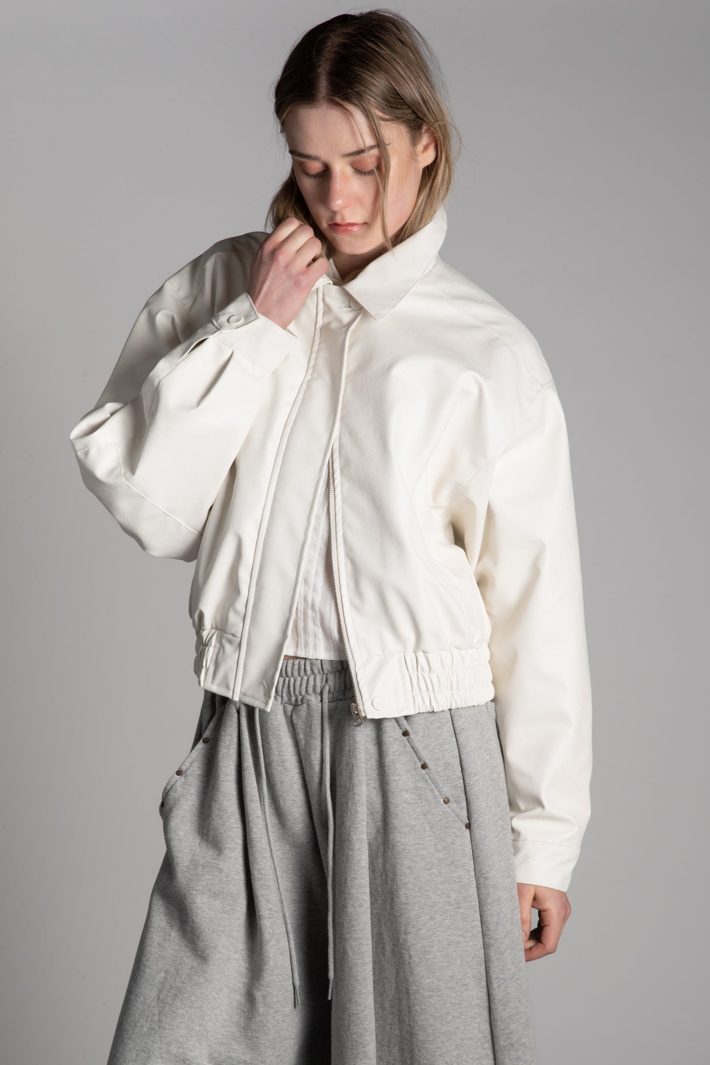White PU bomber jacket
