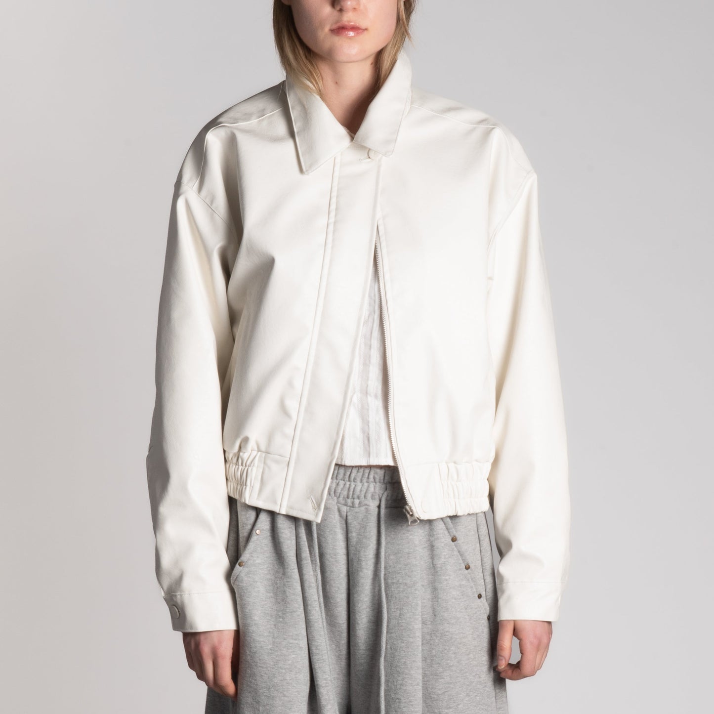 White PU bomber jacket