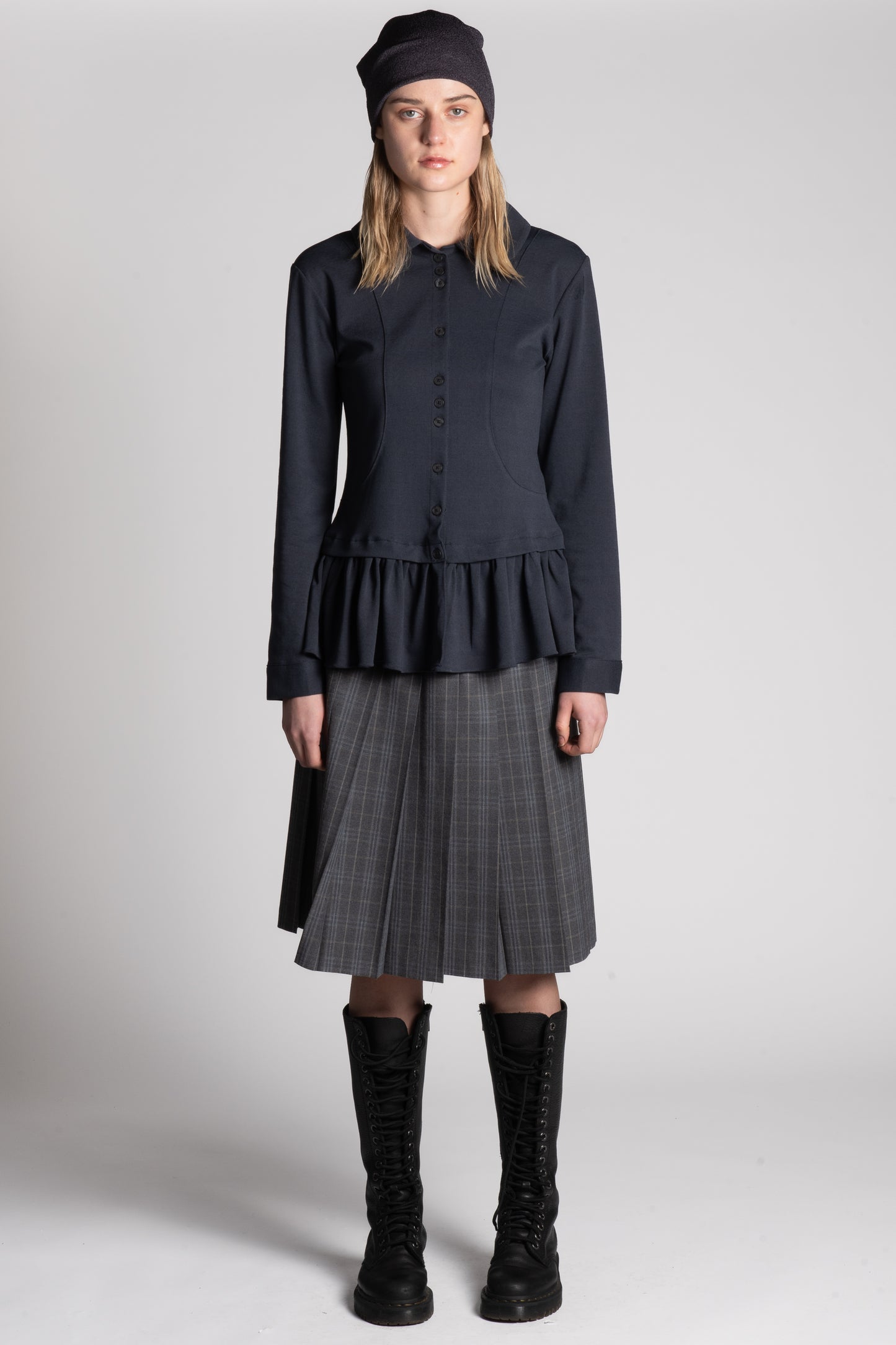 Grey pleated check skirt