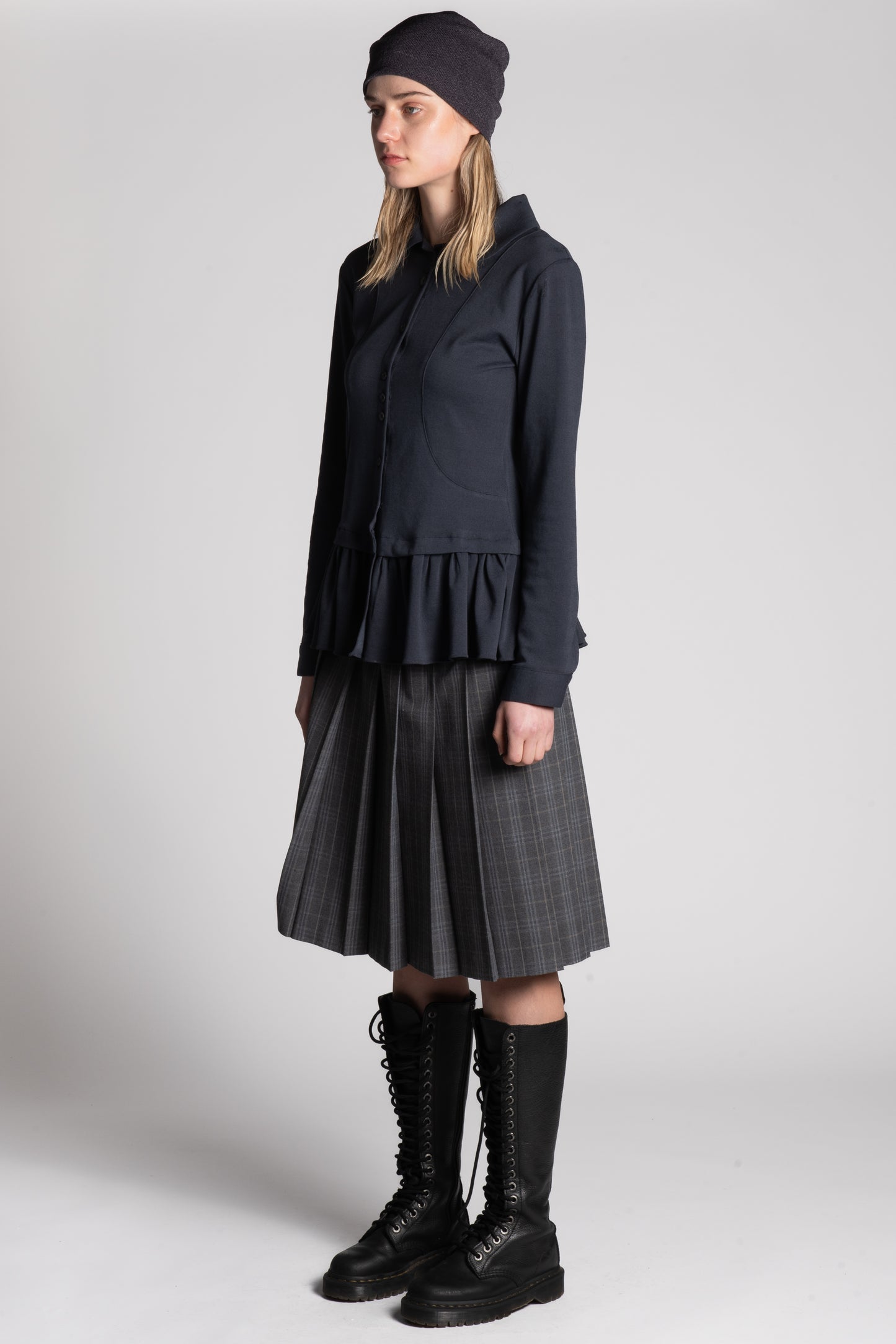 Grey pleated check skirt