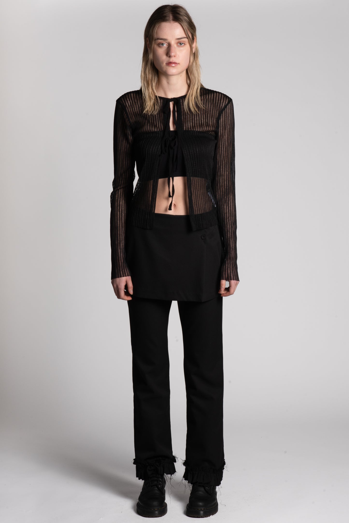 Black mini skirt layered pants frilled