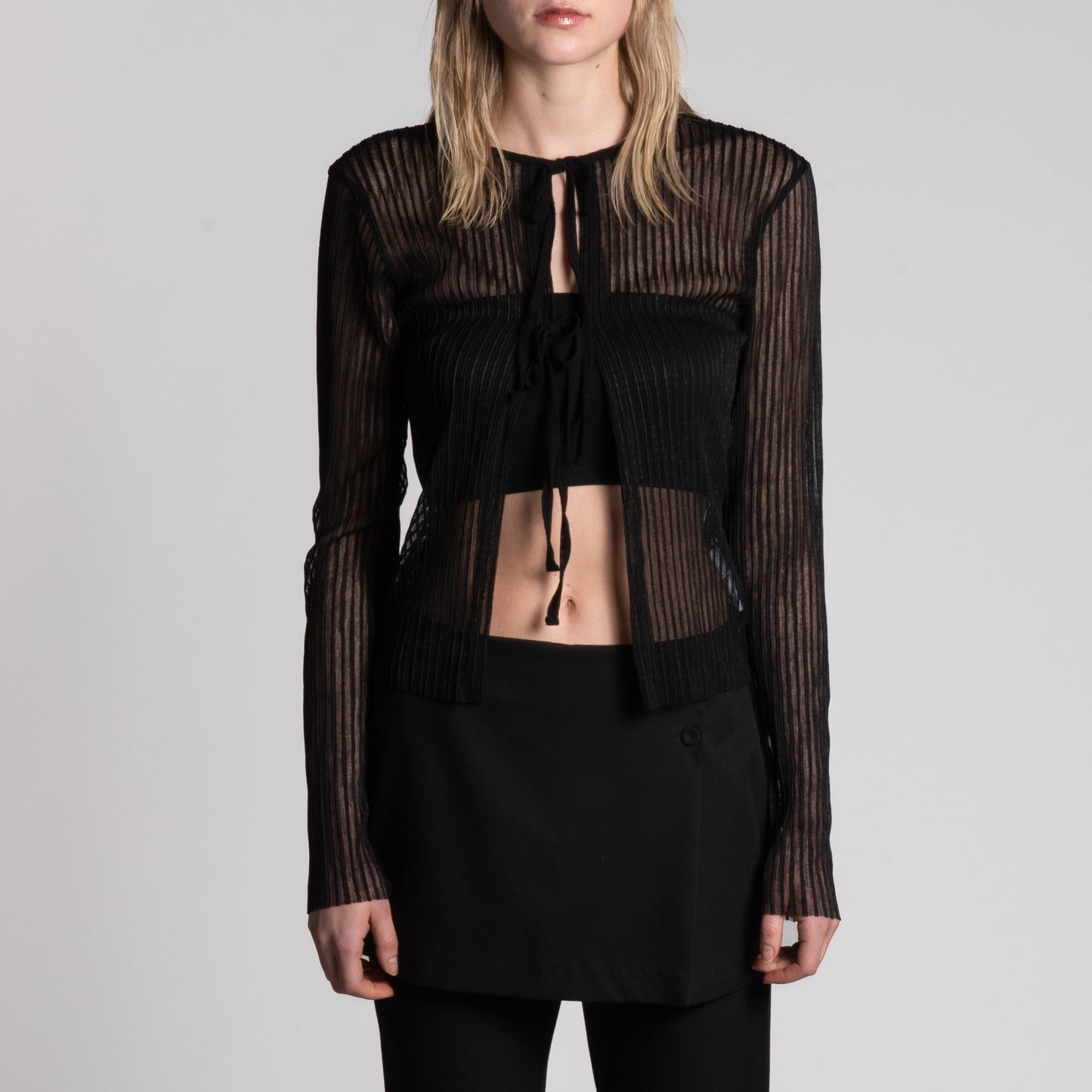 Sheer tie front cardigan