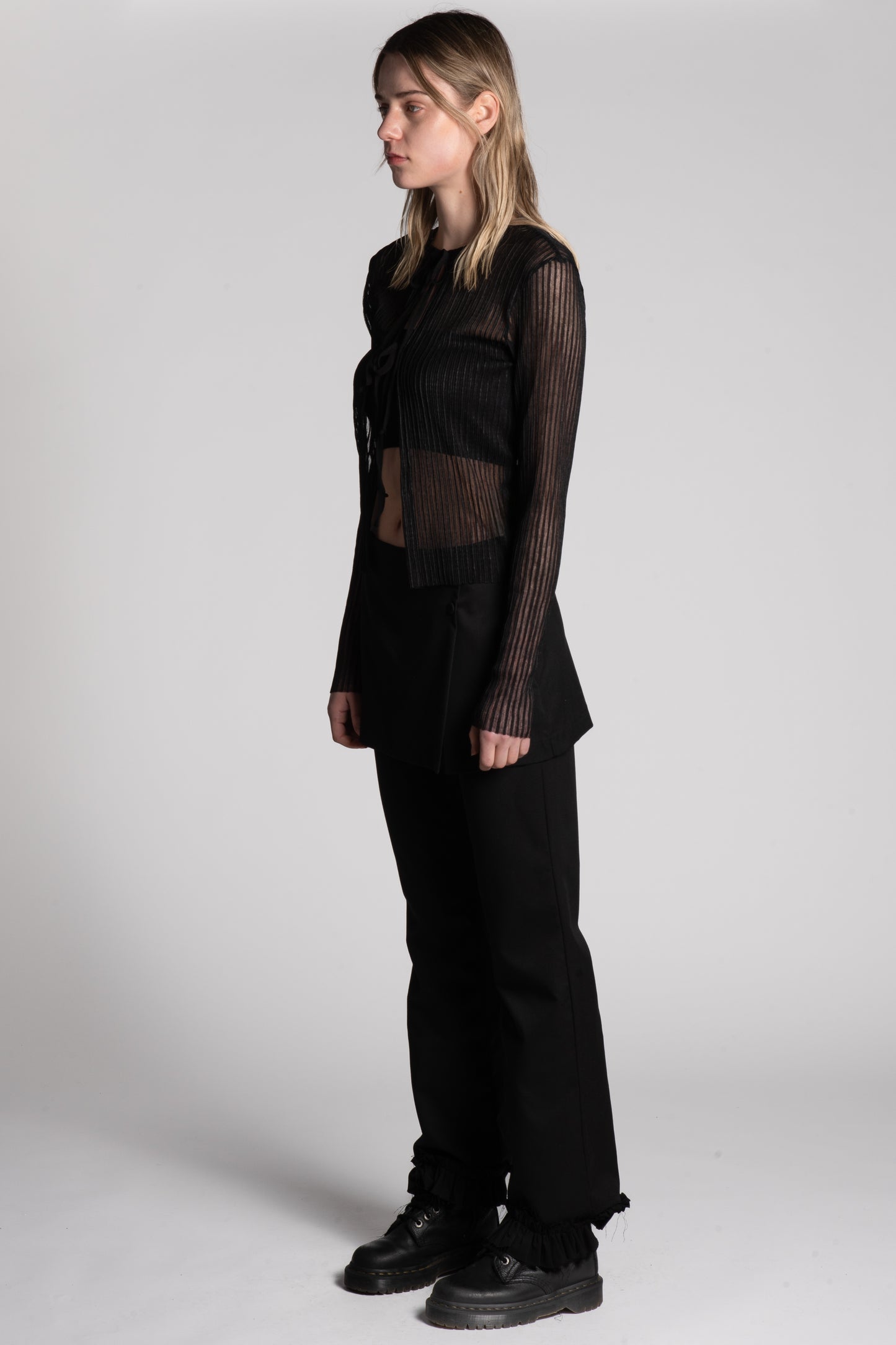 Black mini skirt layered pants frilled