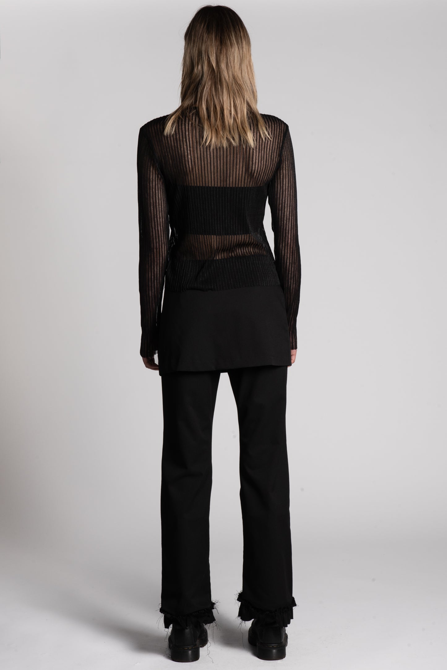 Black mini skirt layered pants frilled