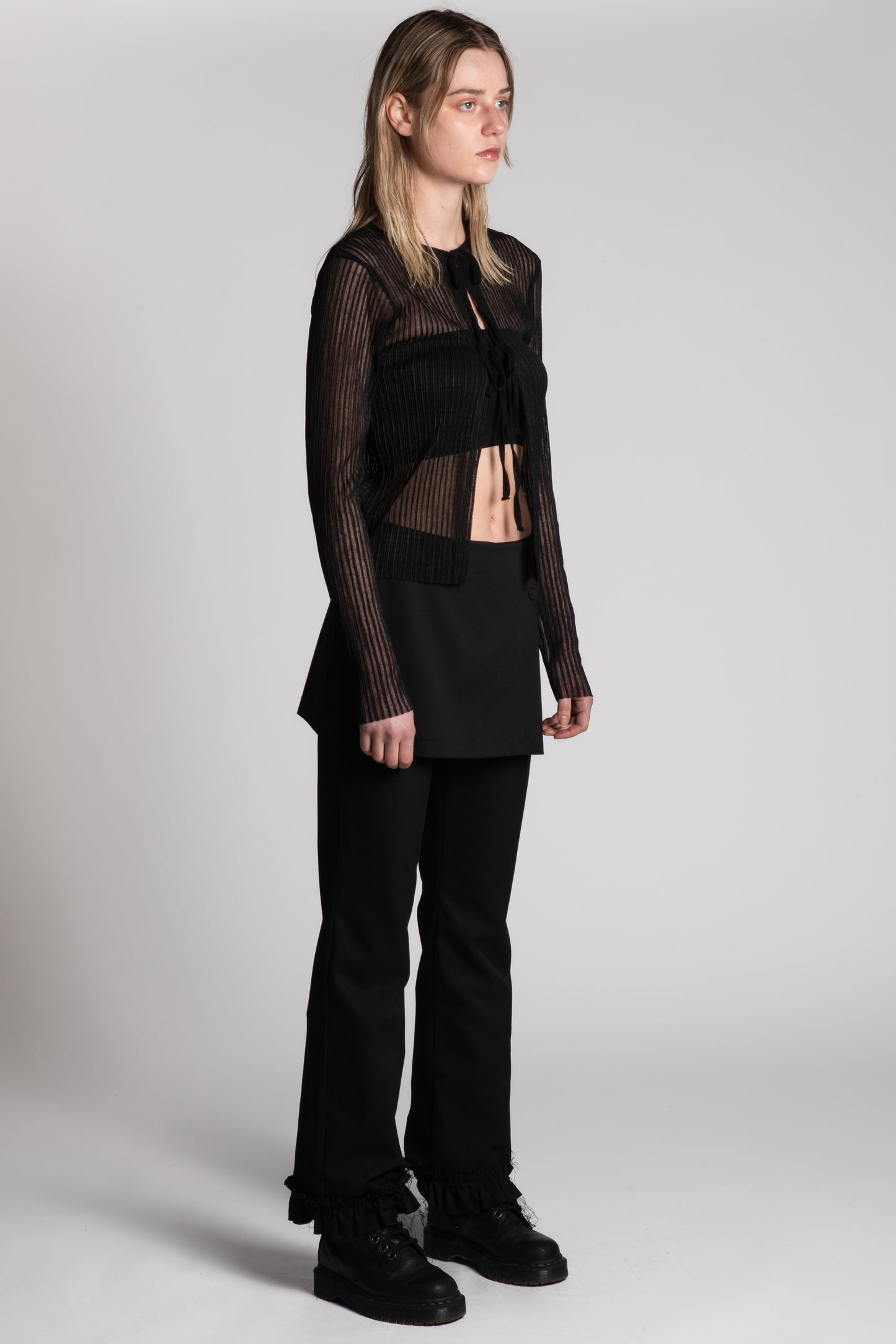 Black mini skirt layered pants frilled