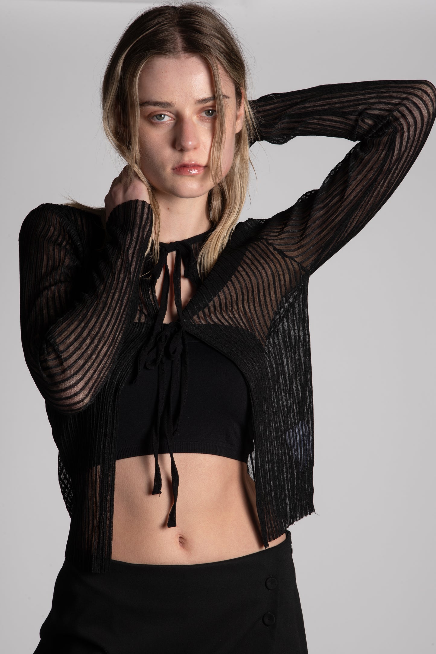 Sheer tie front cardigan