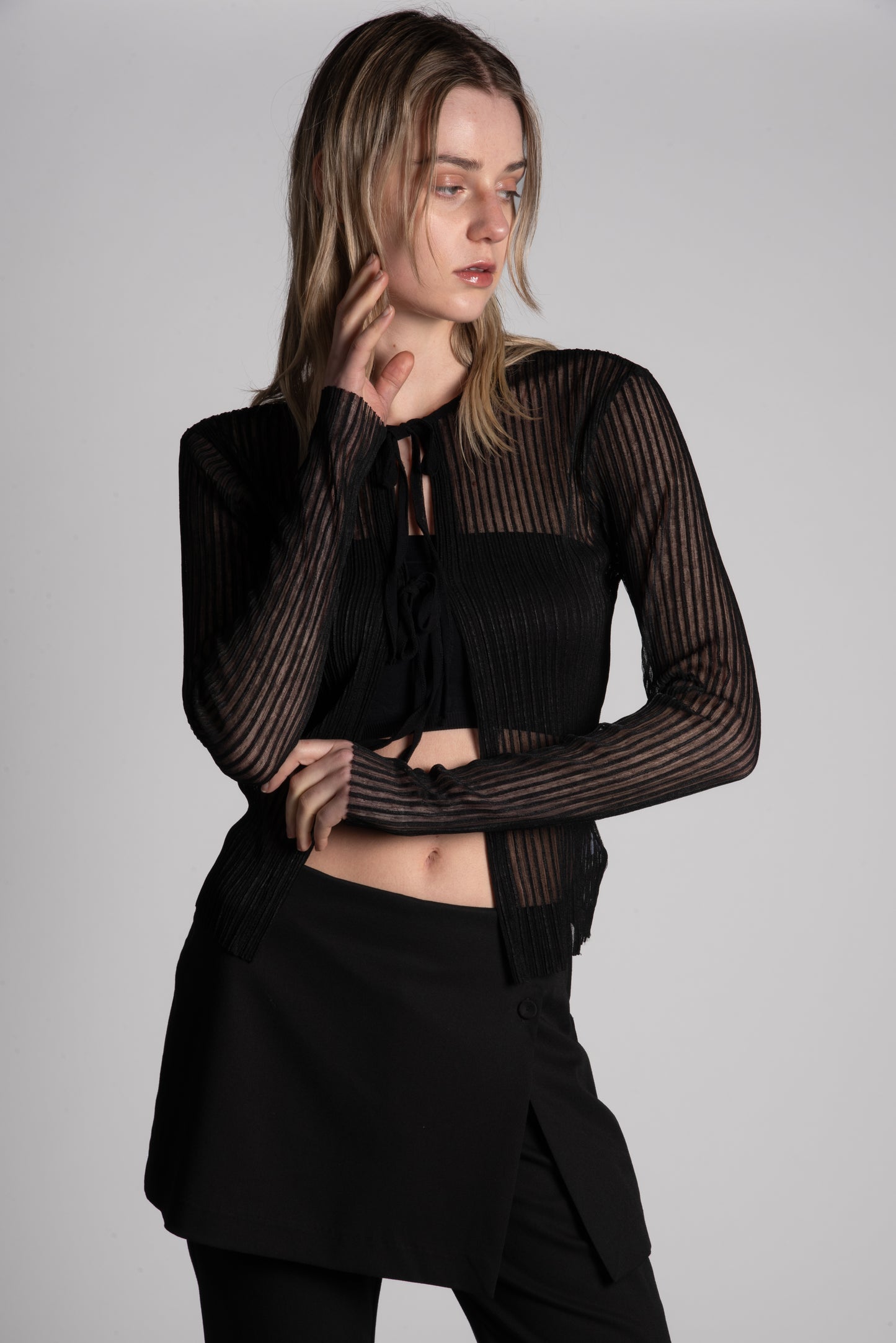 Sheer tie front cardigan