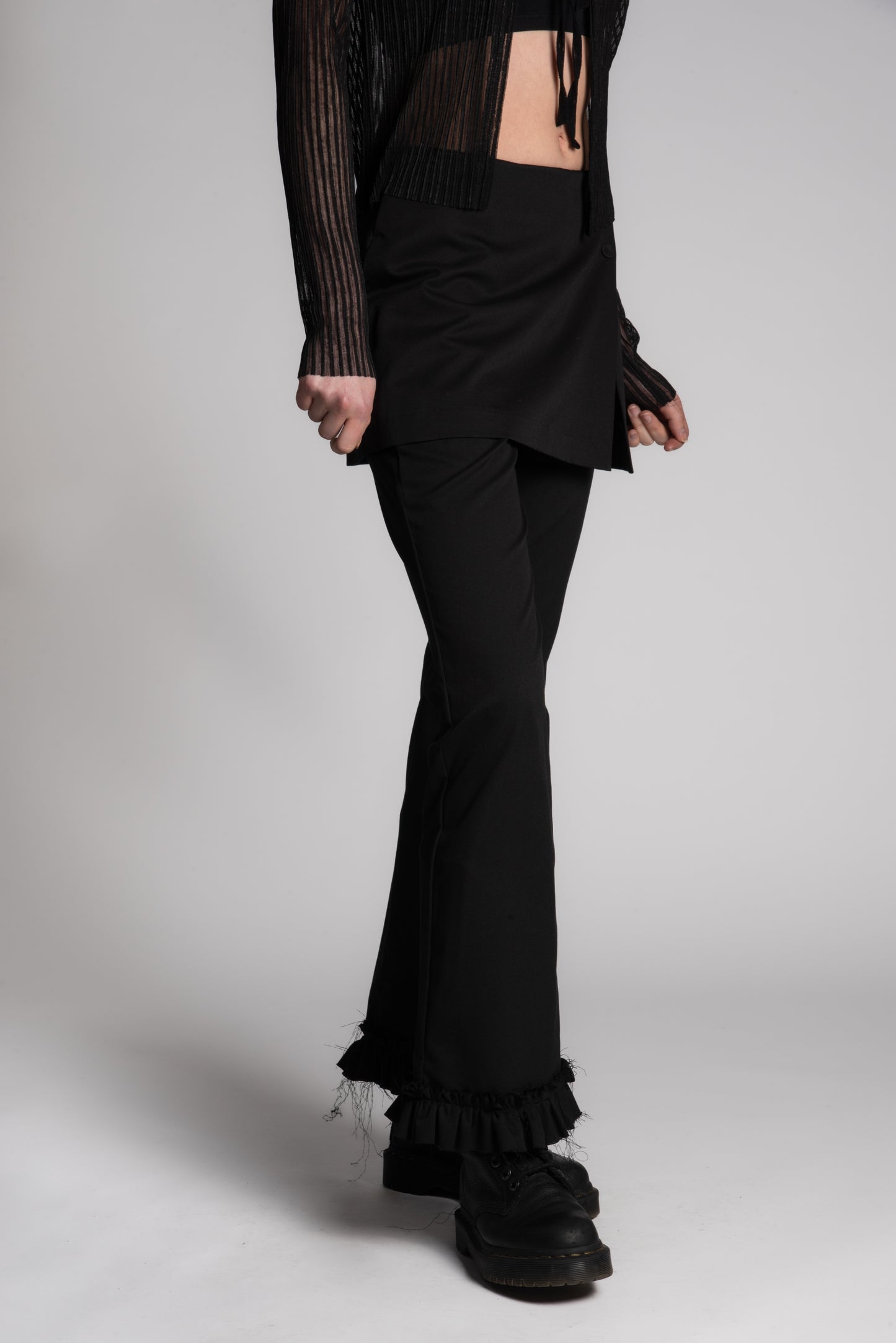 Black mini skirt layered pants frilled
