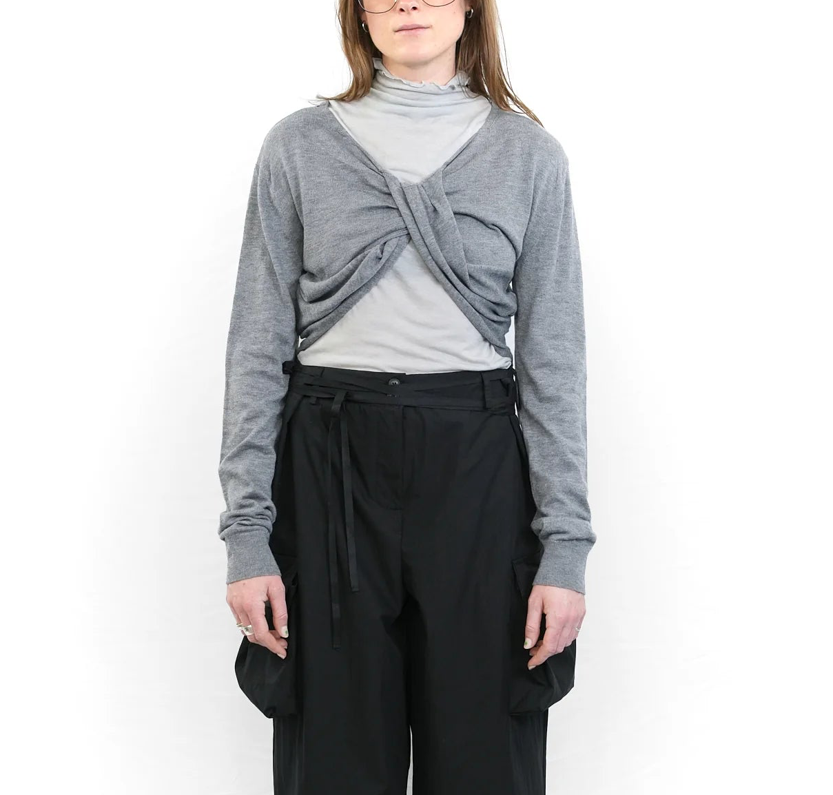 Grey twisted front knit top