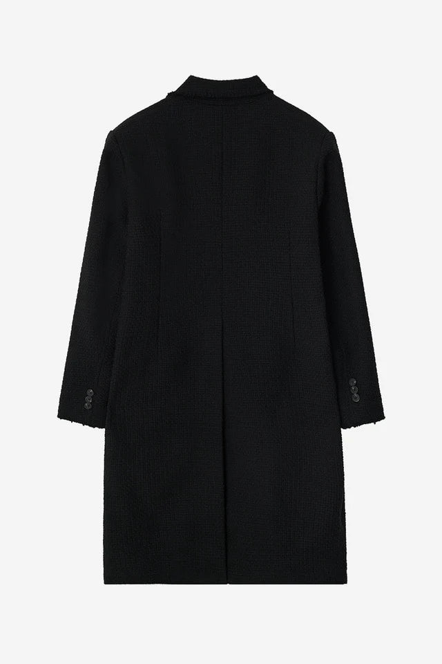 Embossed Raw-Edge Long Double Coat