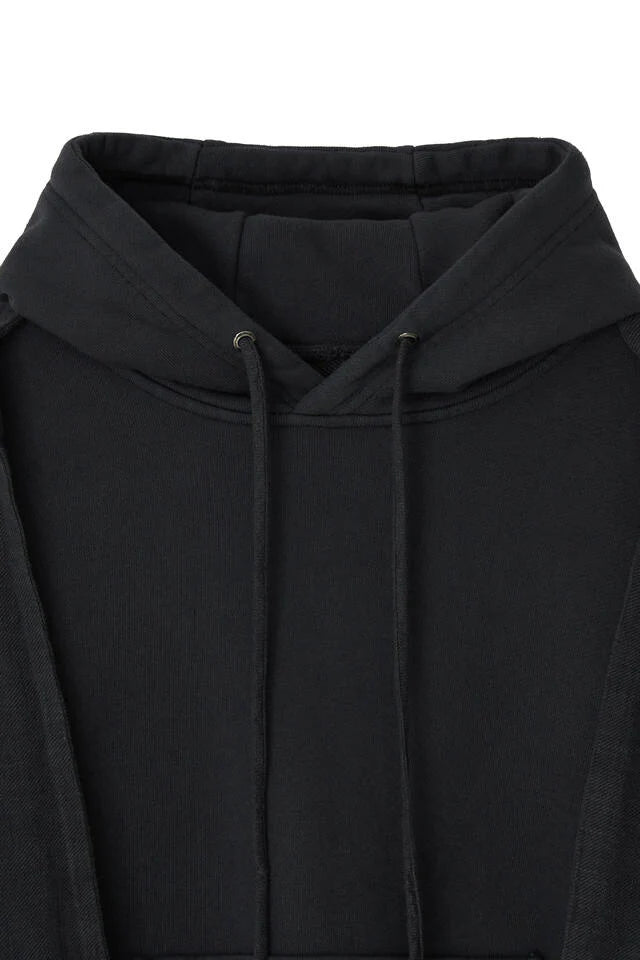 Dyed Raw-Edged Hoodie With Linen  Muffler Black