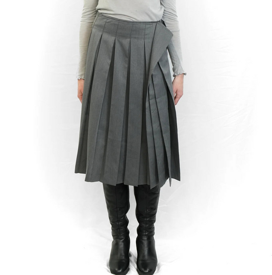 Grey asymmetric pleated skirt