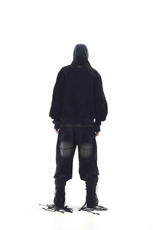 Wide Heavy Washing With Leather Pants