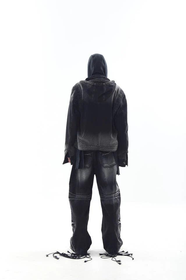 Bleached Denim Hoodie Zip-Up Jacket