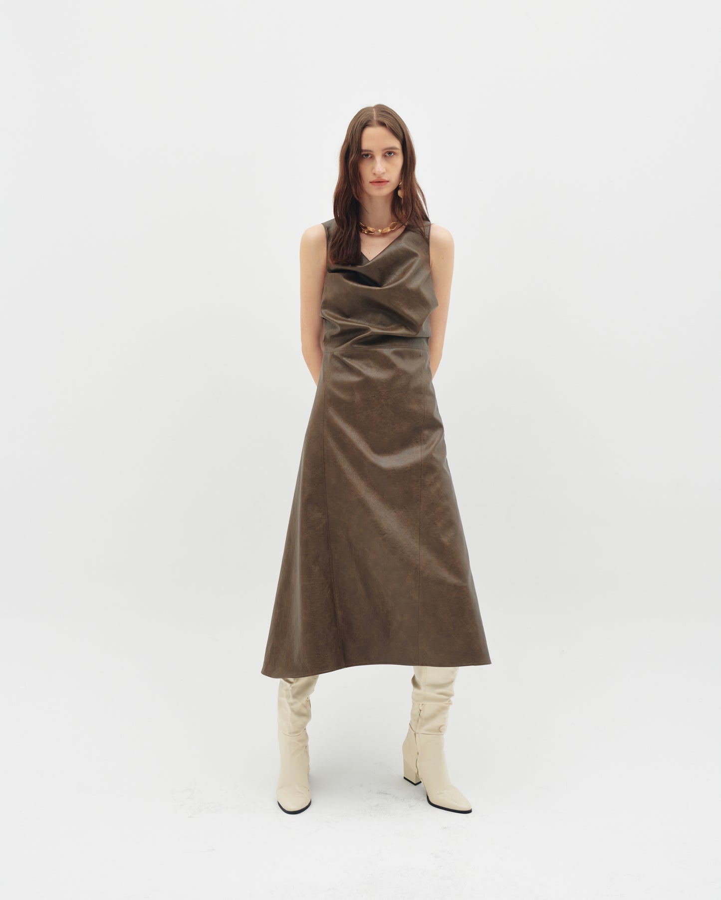 Faux leather draped dress