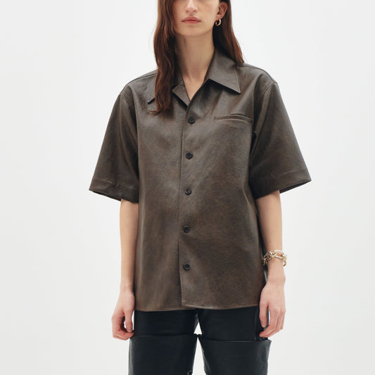 Faux leather pocket shirt