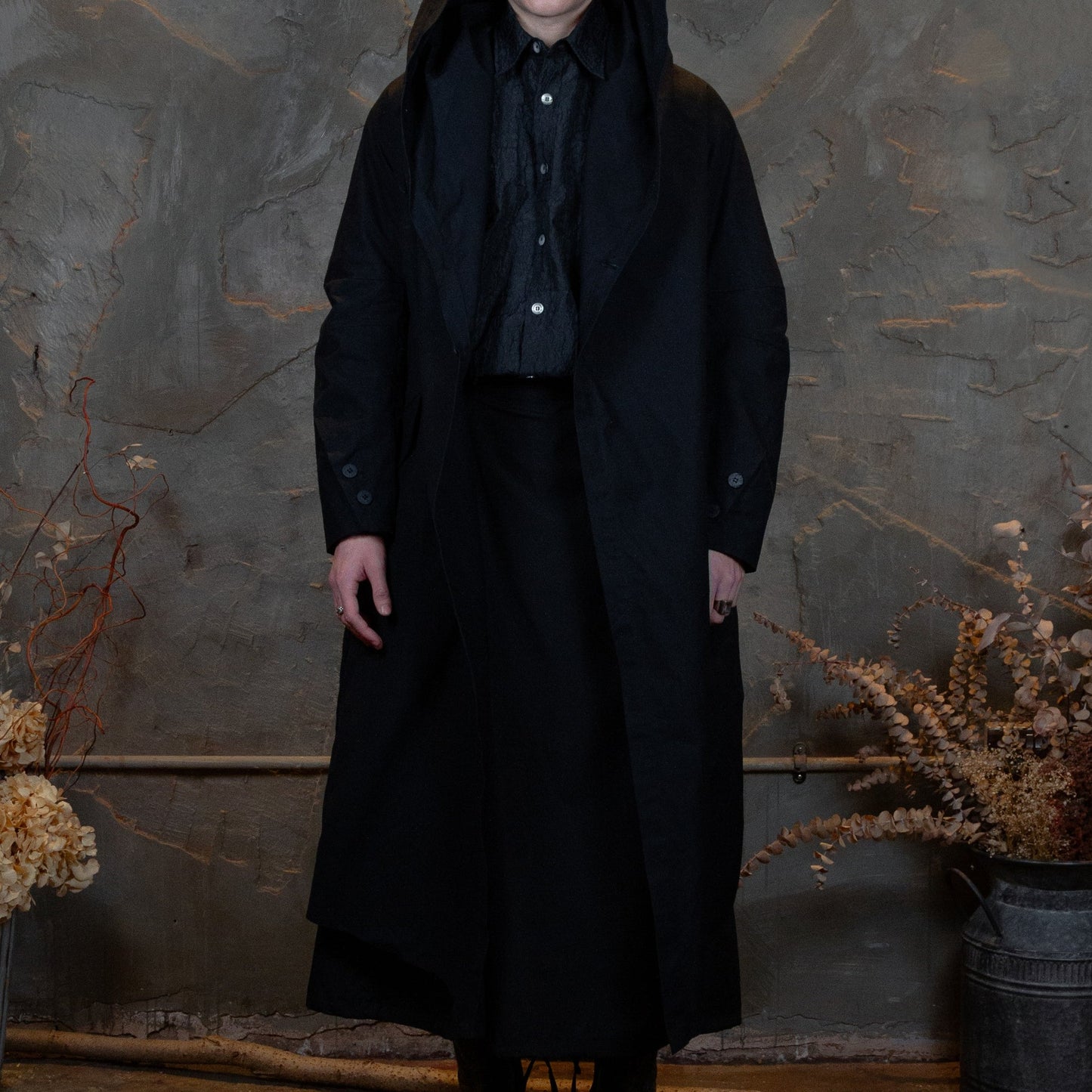 Long hooded coat black