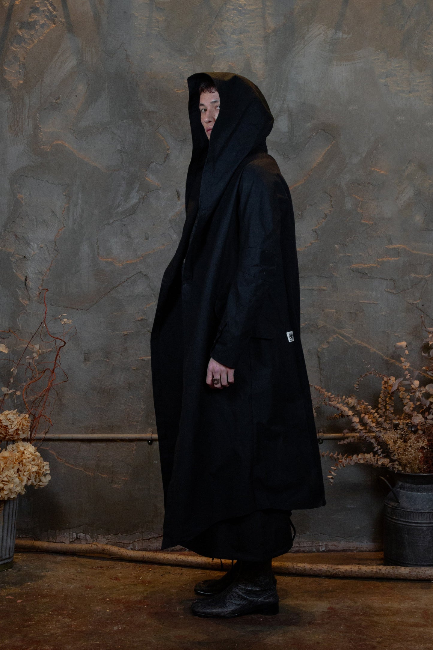 Long hooded coat black