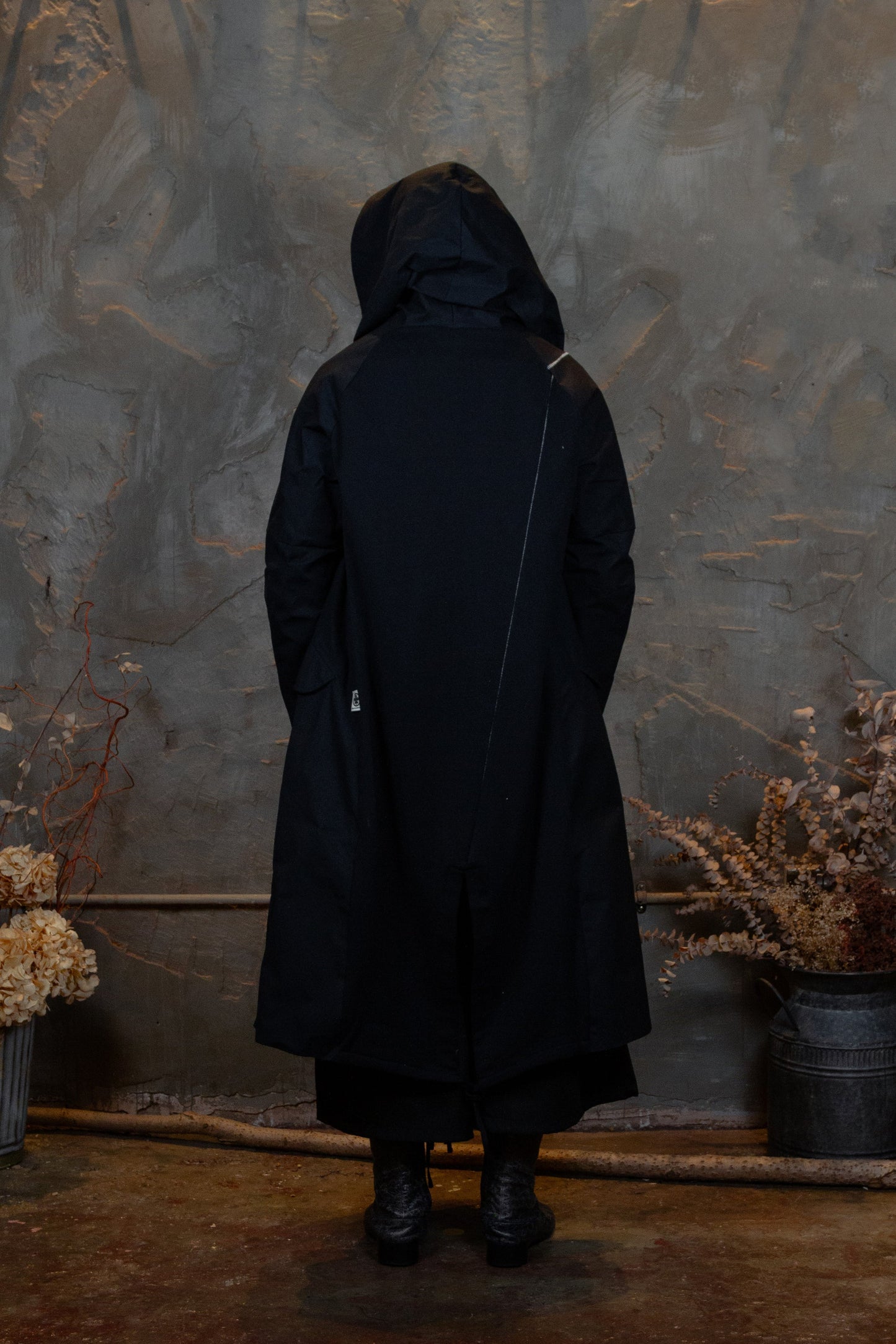 Long hooded coat black