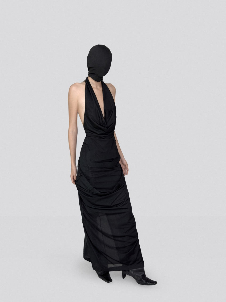 Detachable draped structure maxi skirt