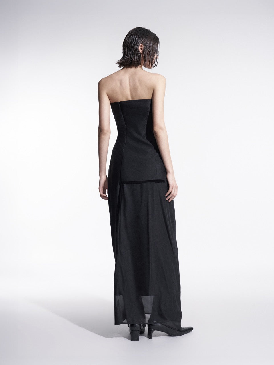 Detachable side-split draped strapless maxi dress