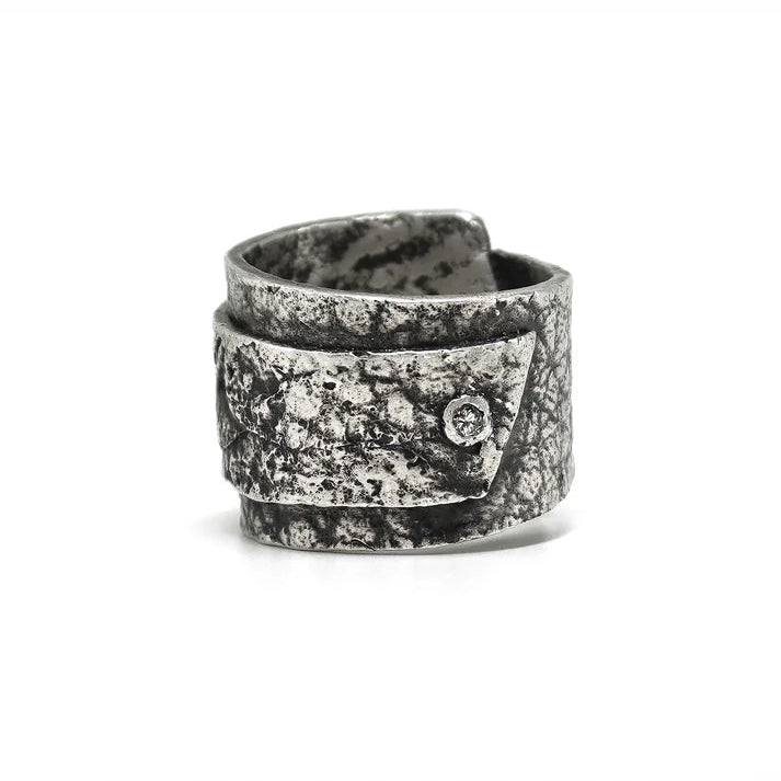 Leather wrap stud ring + diamond set