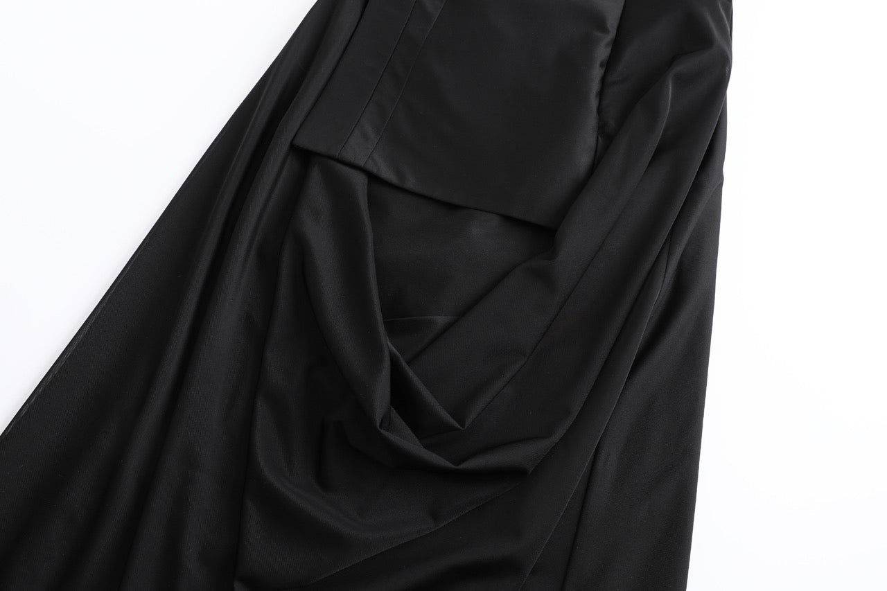 Detachable side-split draped strapless maxi dress