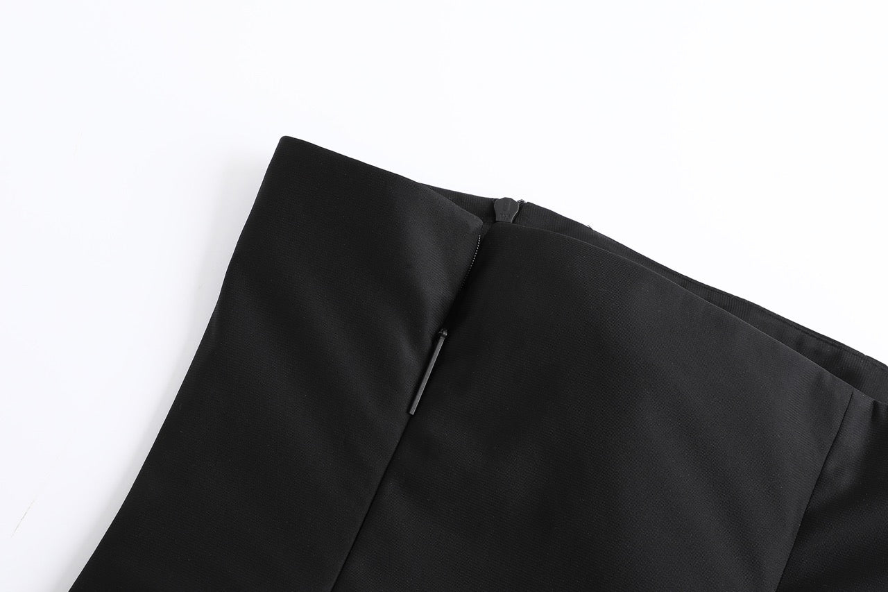 Detachable side-split draped strapless maxi dress