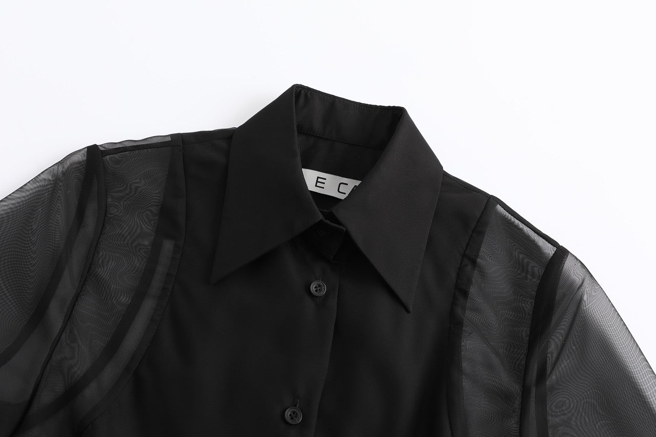 Sheer short sleeve shirt tailored slim fit