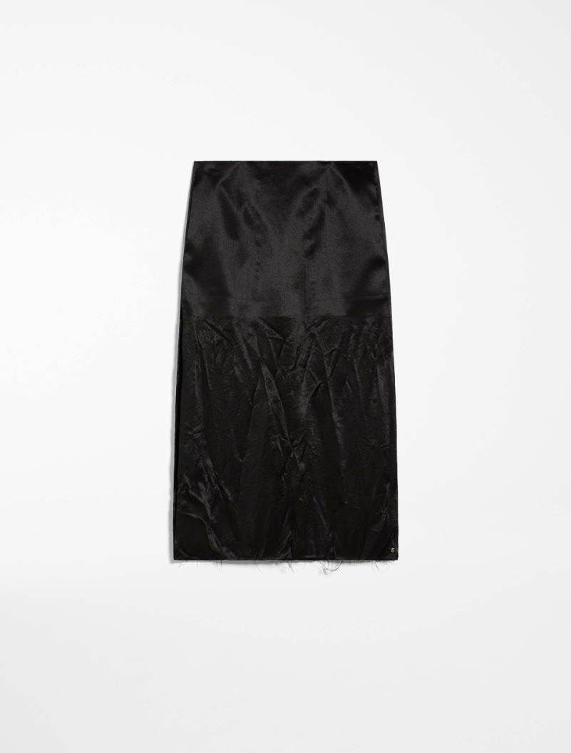 Crinkle-look calf-length skirt