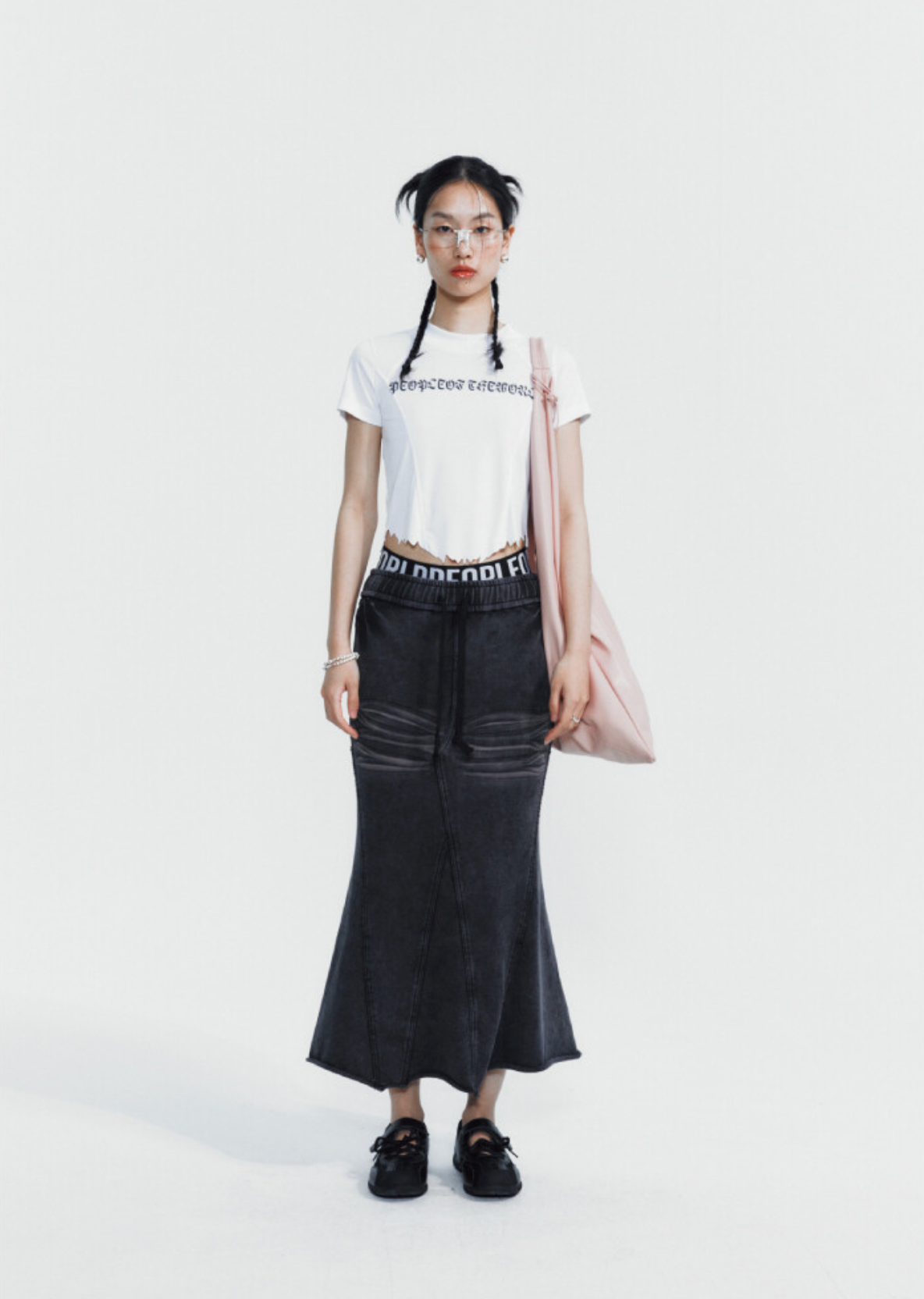 Round damage crop t-shirt white