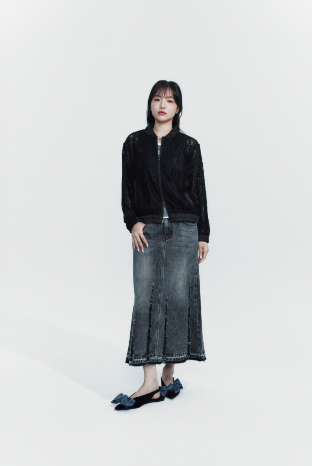 Sheer lace blouse jacket black