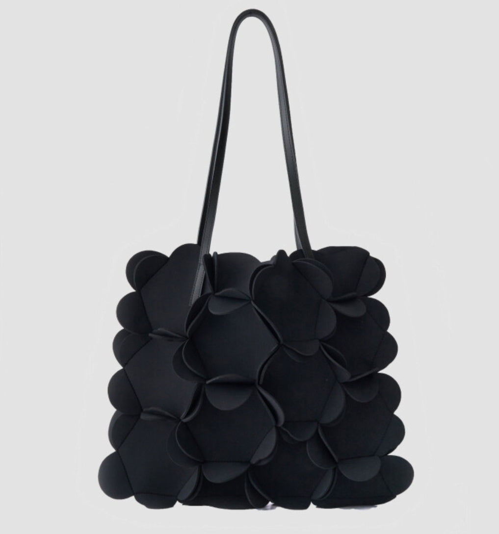 Neoprene flower shoulder bag black