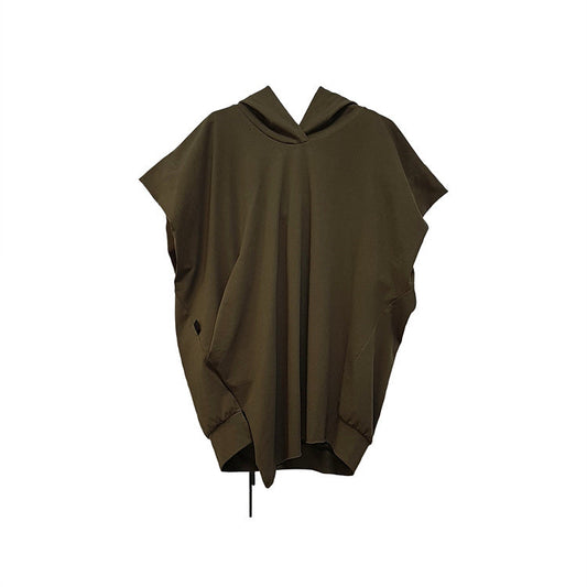 Recycled Fabric Sleeveless Hooded Top Khaki