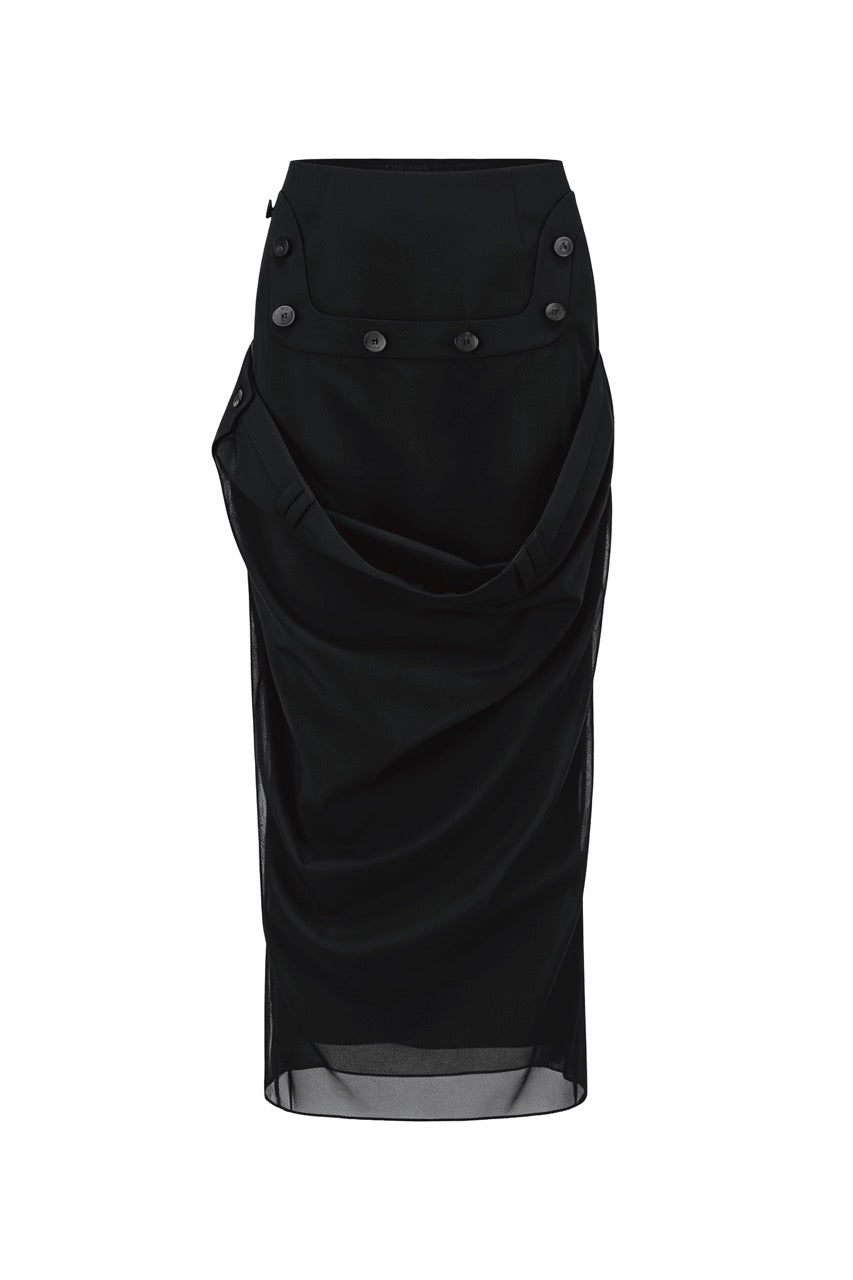 Detachable draped structure maxi skirt