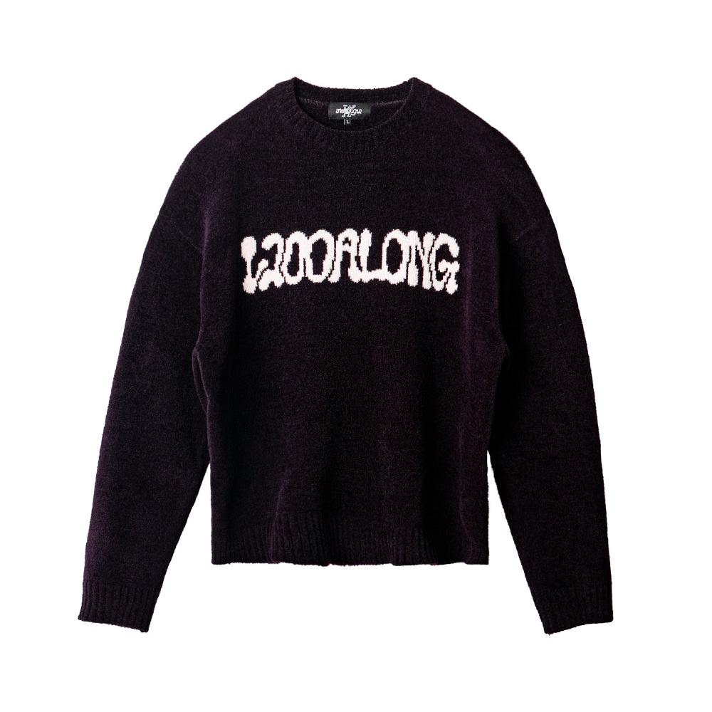 Intarsia lettering pullover knit wine black