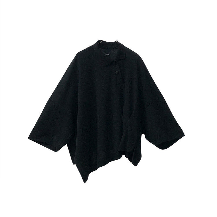 Asymmetrical Wide Polo Top Black