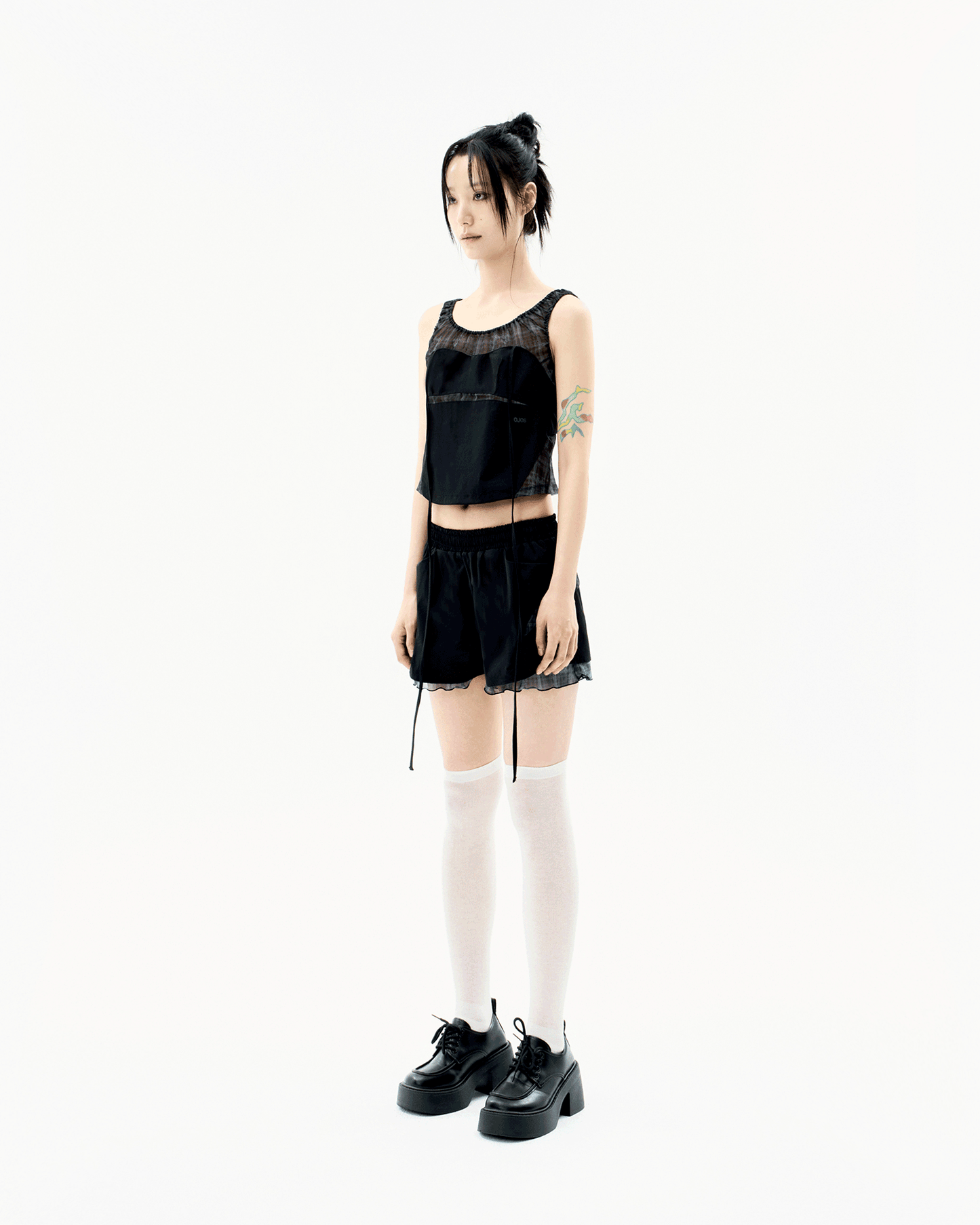 Halter Strap Plaid Sleeveless Black