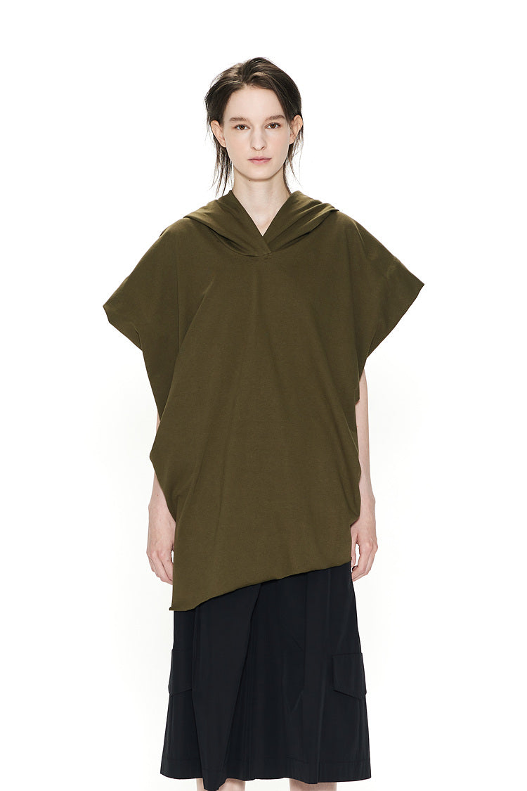 Recycled Fabric Sleeveless Hooded Top Khaki
