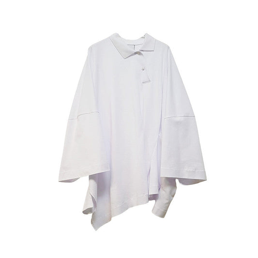 Oversized Asymmetric Wide Polo Top White