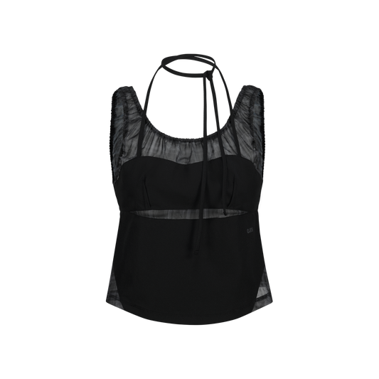 Halter Strap Plaid Sleeveless Black