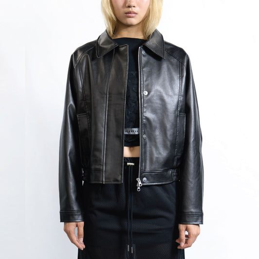 Faux Leather Blouson Jacket Black
