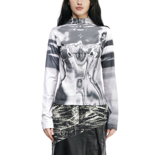 Body printed high-neck top gray