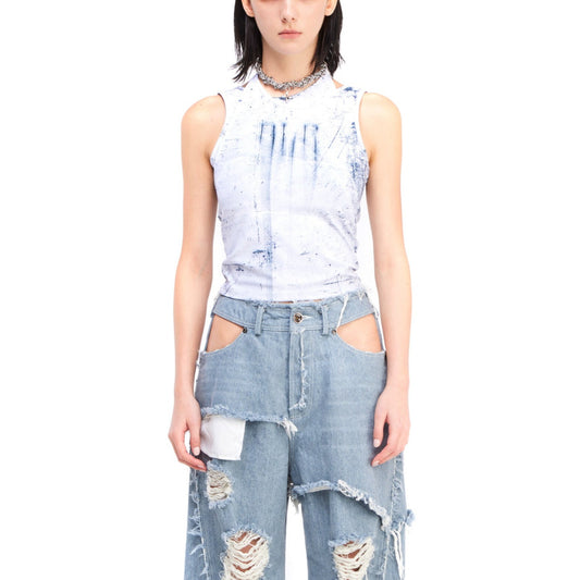 Printed white sleeveless