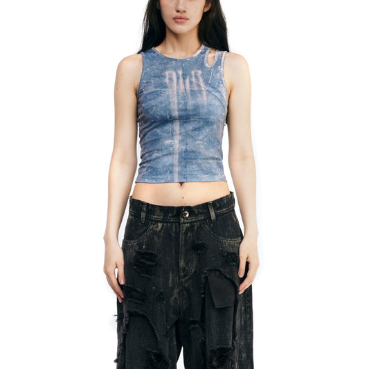 Printed blue cut sleeveless